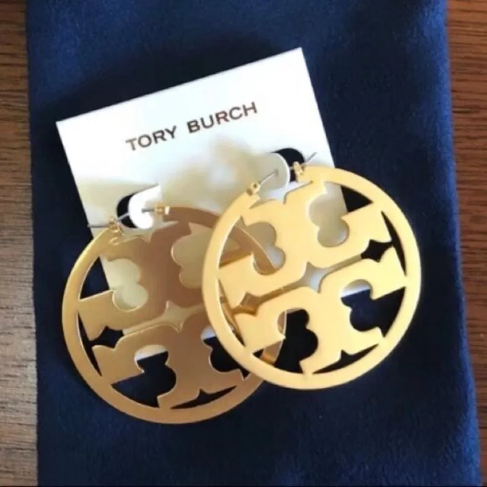 Tory Burch Miller Logo Gold Hoop Earrings